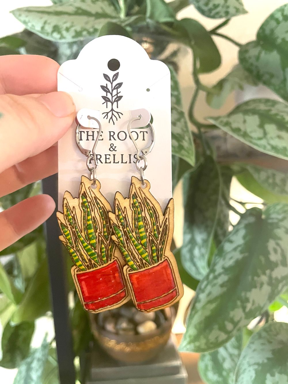 Hand-Painted Snake Plant Earrings